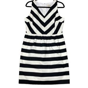 LOFT Black Ivory Chevron Stripe V-Neck A-Line Classic Party Dress NWT - 10P